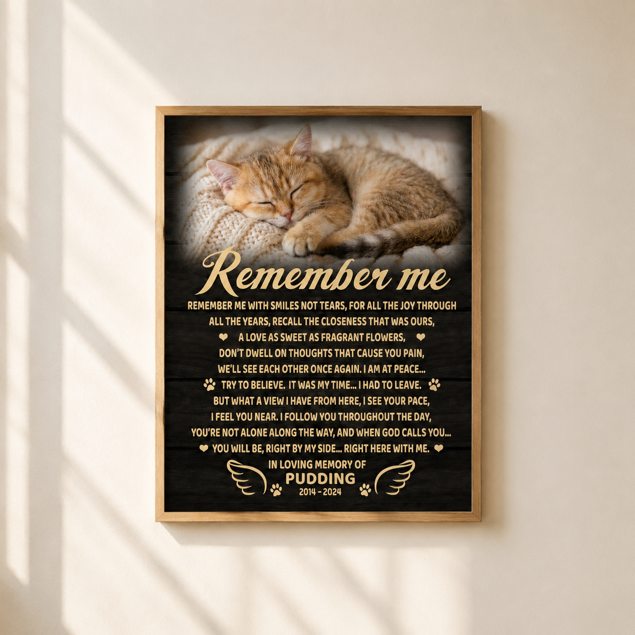Remember Me Poem | Custom Cat Memorial Canvas | Cat Memorial Gifts