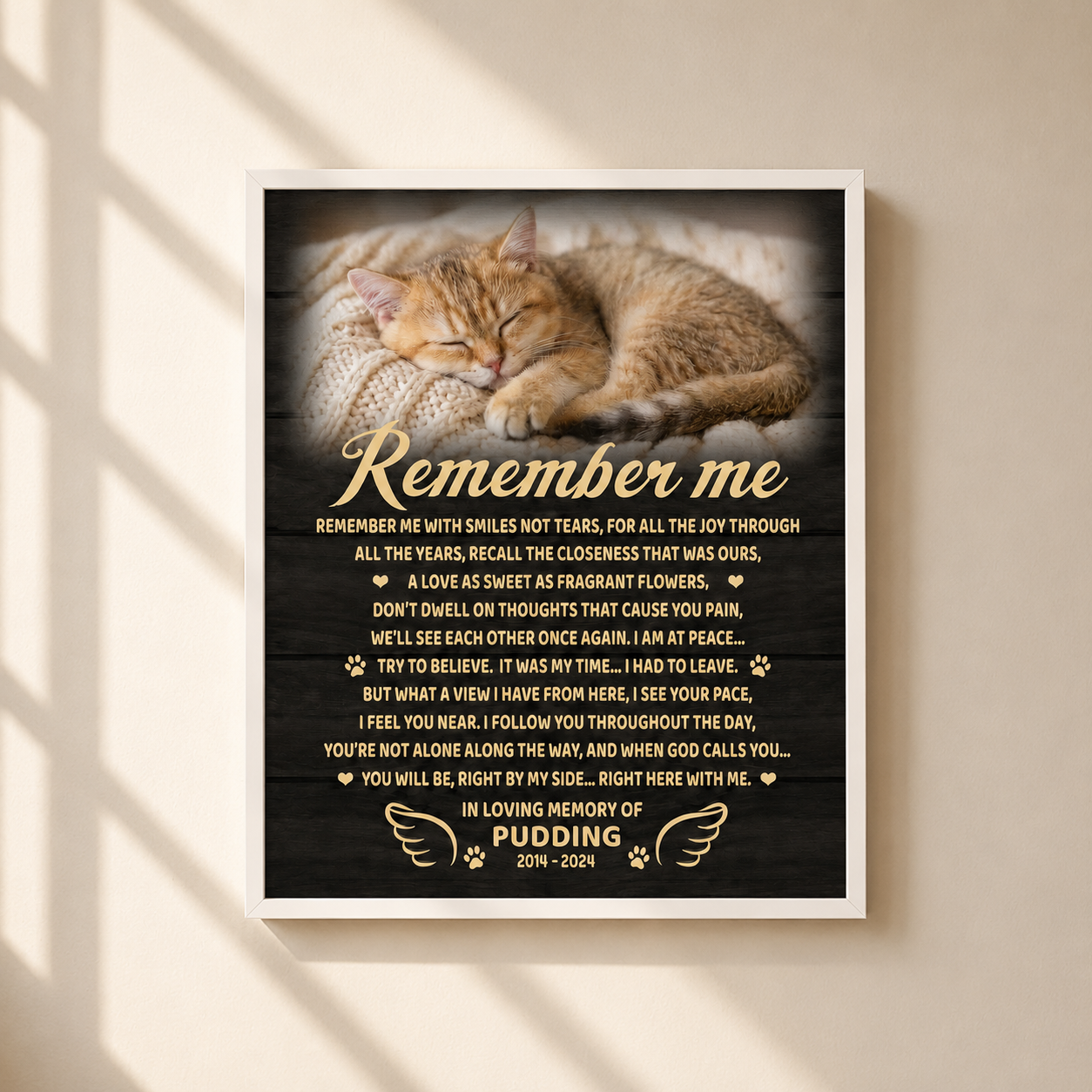 Remember Me Poem | Custom Cat Memorial Canvas | Cat Memorial Gifts