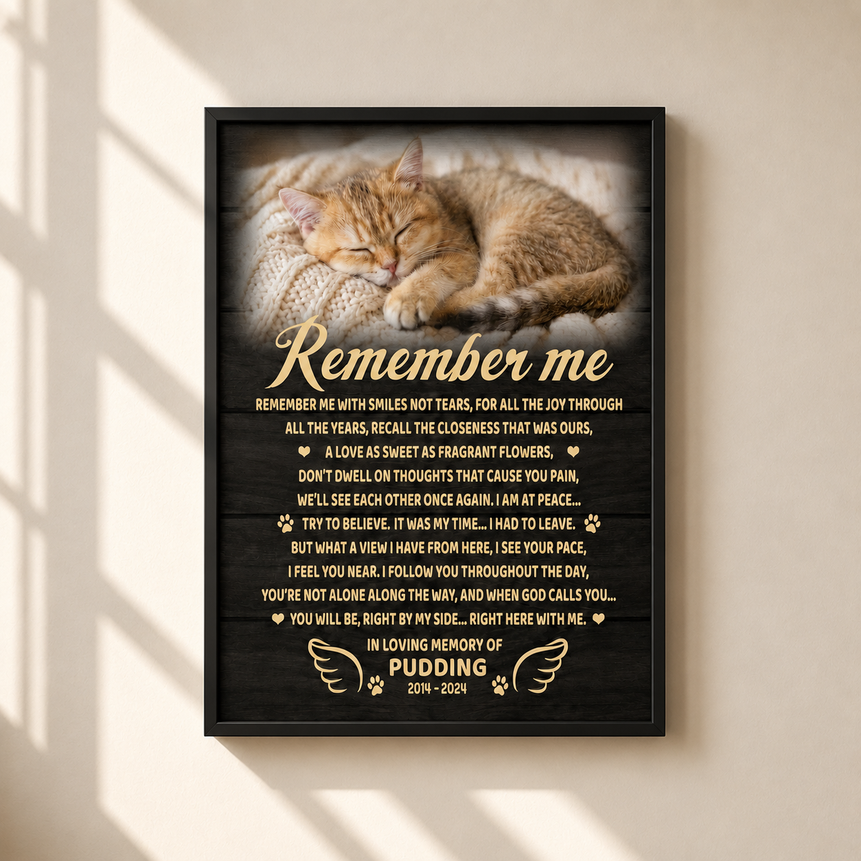 Remember Me Poem | Custom Cat Memorial Canvas | Cat Memorial Gifts
