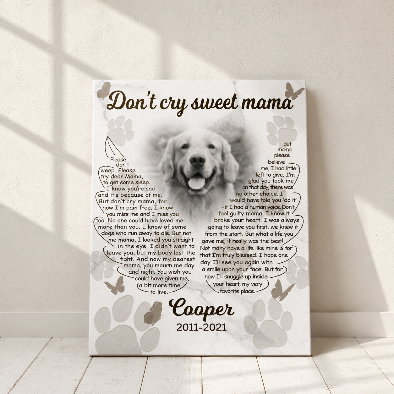 Don't Cry Sweet Mama Dog Poem | Custom Dog Memorial Canvas Print