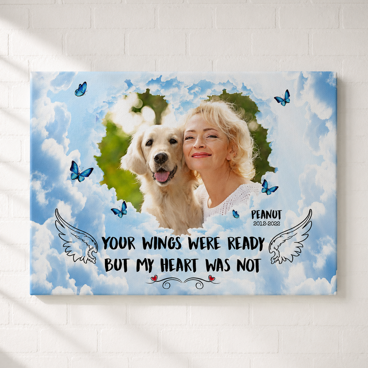 Your Wings Were Ready But My Heart Was Not Losing Your Wings | Custom Dog Memorial Canvas | Dog Memorial Gifts