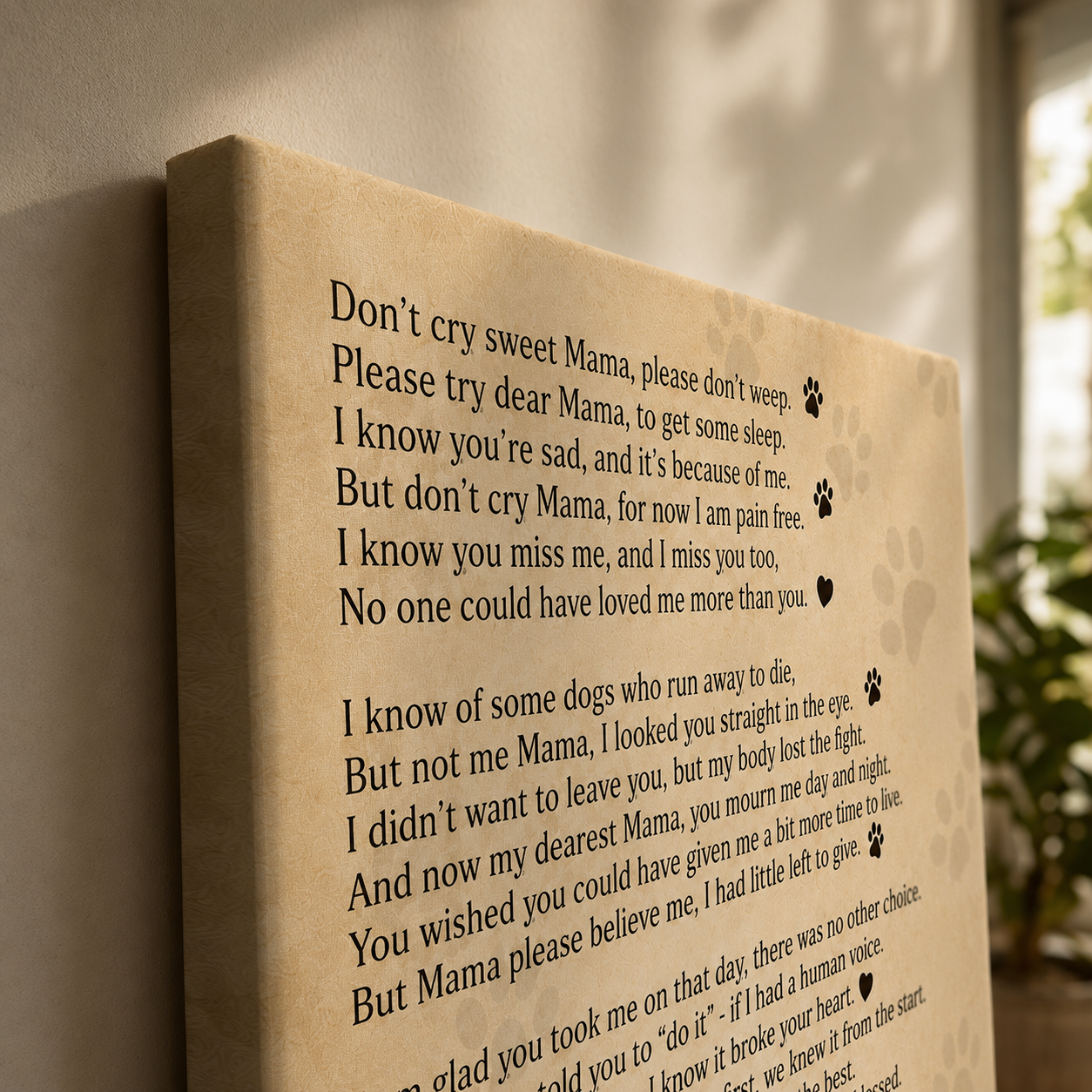 Don't Cry Sweet Mama Dog Poem | Custom Dog Memorial Canvas | Dog Memorial Gifts