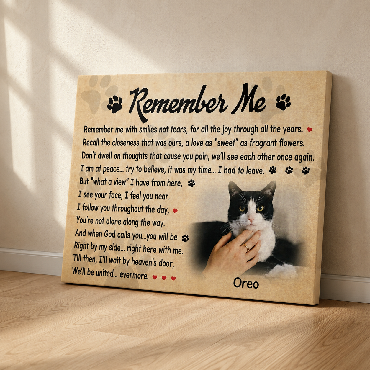 Cat Memorial Gifts | Custom Cat Memorial Canvas |  Remember Me Poem
