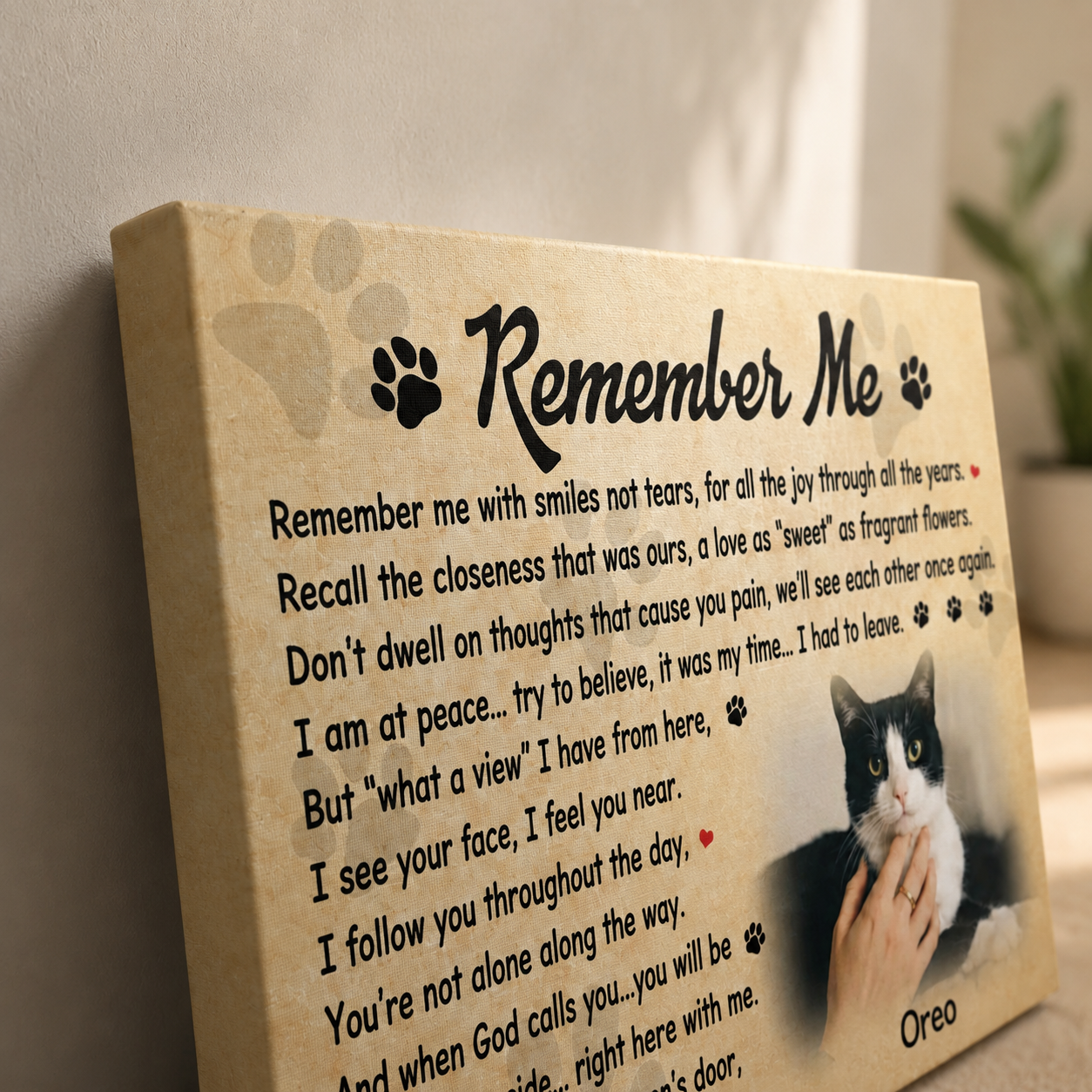 Cat Memorial Gifts | Custom Cat Memorial Canvas |  Remember Me Poem
