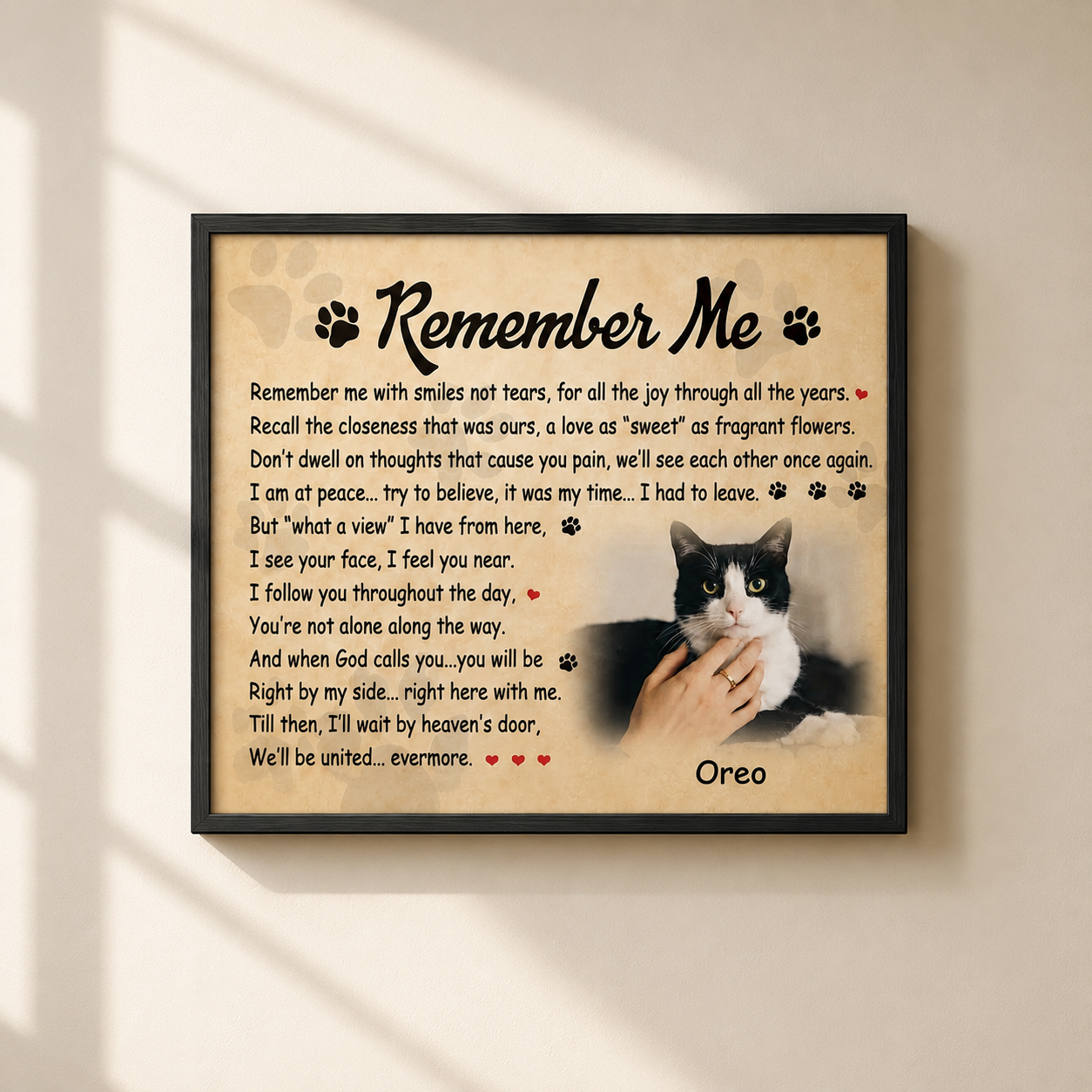 Cat Memorial Gifts | Custom Cat Memorial Canvas |  Remember Me Poem