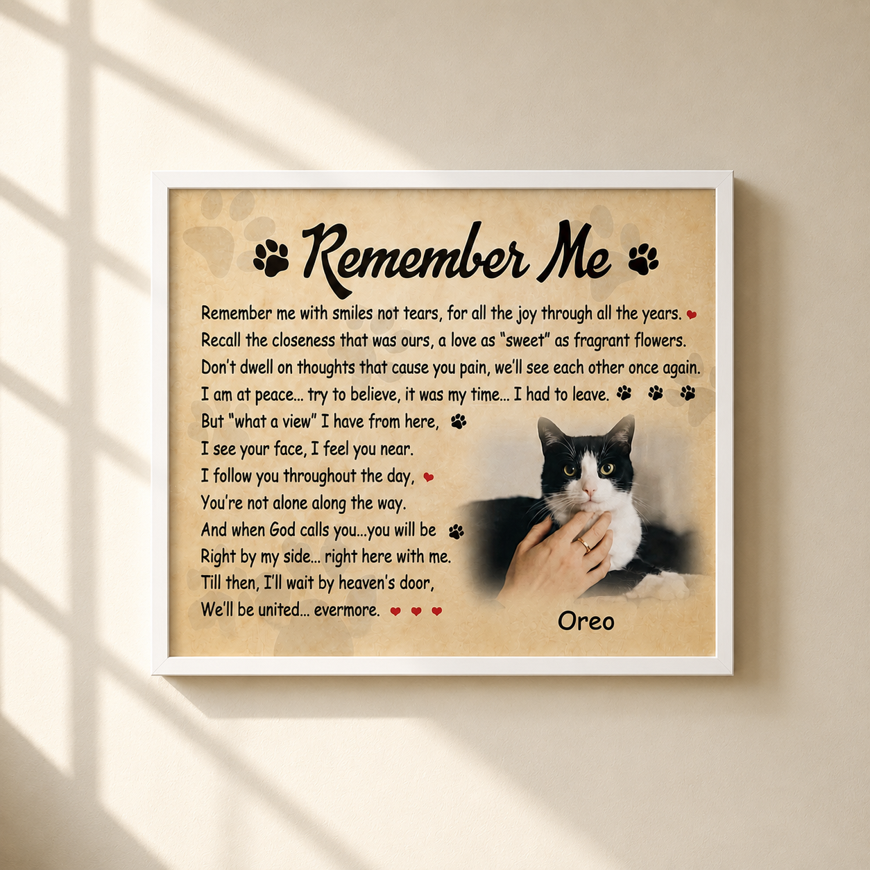 Cat Memorial Gifts | Custom Cat Memorial Canvas |  Remember Me Poem