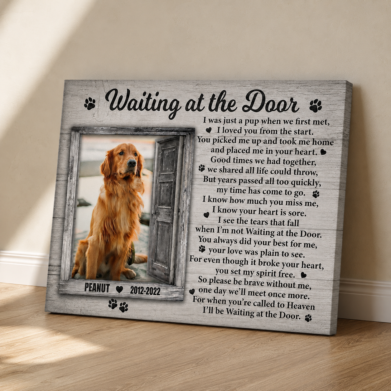 Waiting At The Door Dog Poem | Custom Dog Memorial Canvas | Dog Memorial Gifts