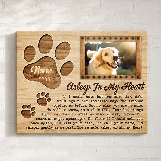 Asleep In My Heart | Custom Dog Memorial Canvas | Dog Memorial Gifts