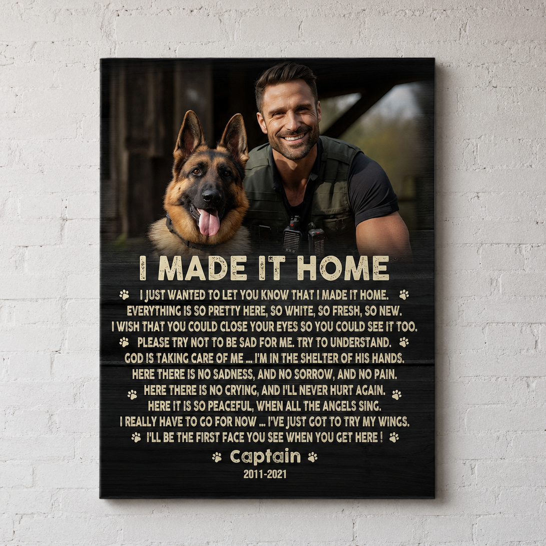 I Made It Home Poem | Custom Dog Memorial Canvas | Dog Memorial Gifts