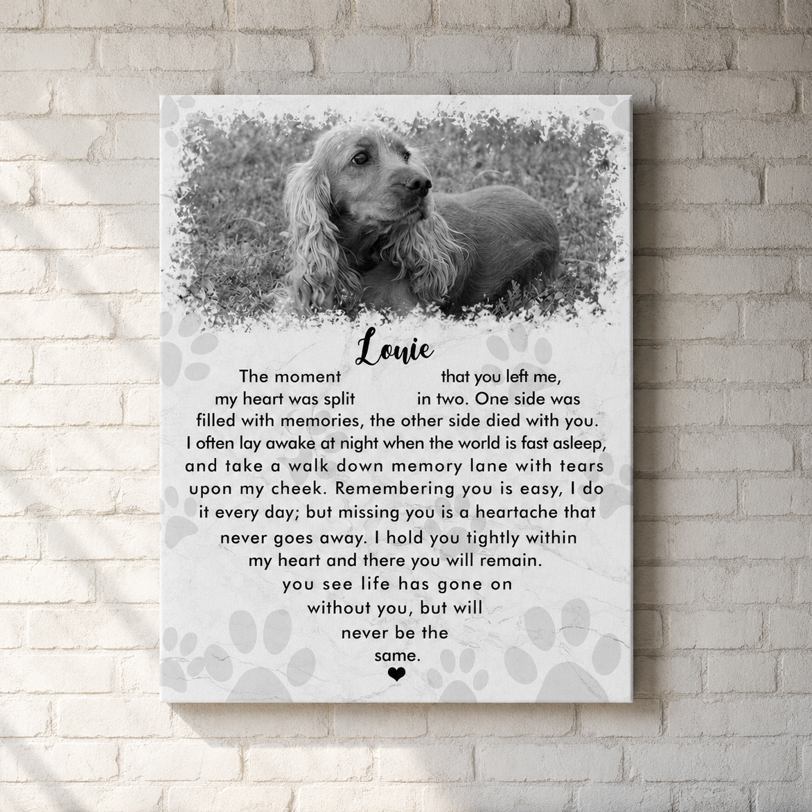 The Moment That You Left Me Dog Poem | Custom Dog Memorial Canvas Print | Heart Shape