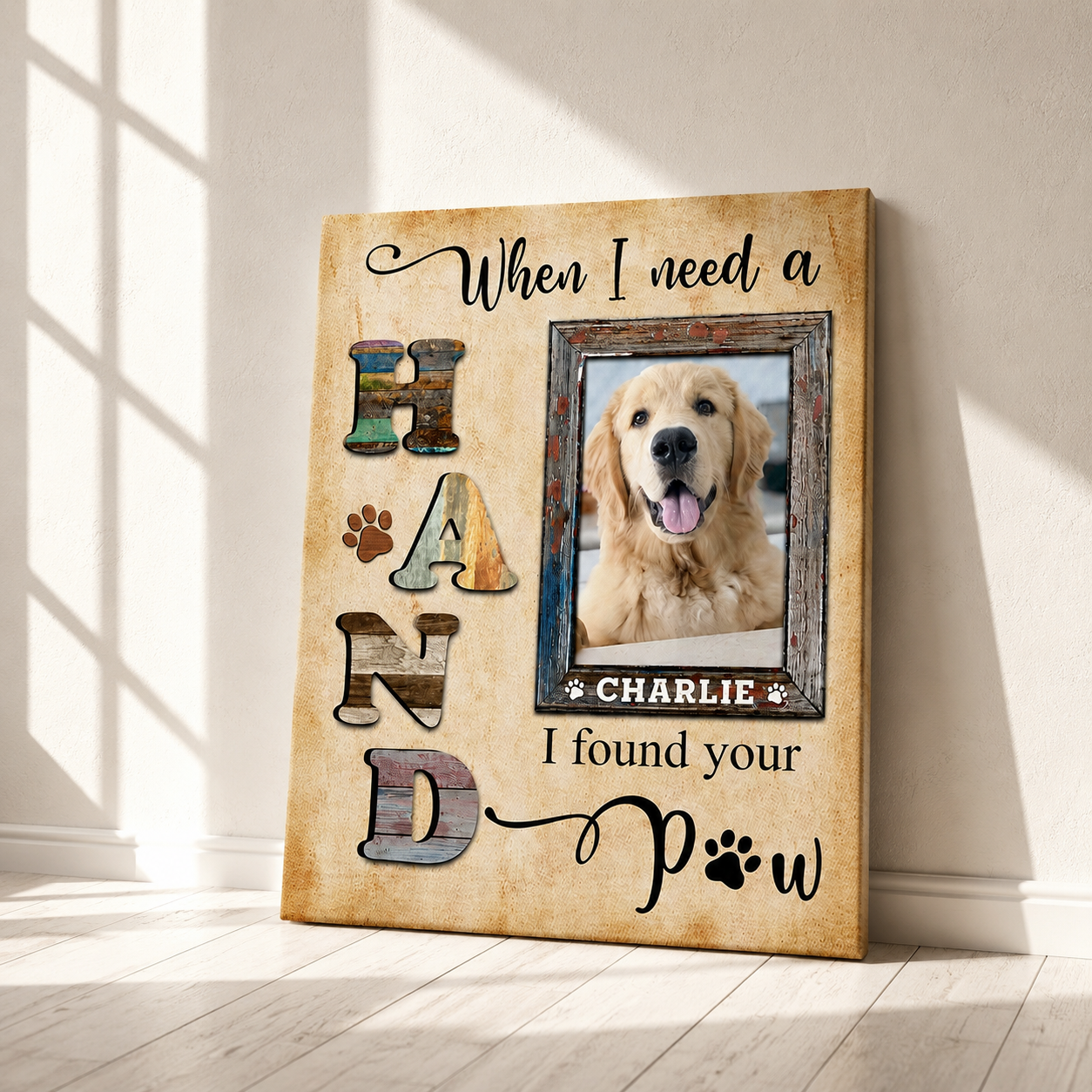When I Need A Hand I Found Your Paw Losing Dog Quote | Custom Dog Memorial Canvas Print