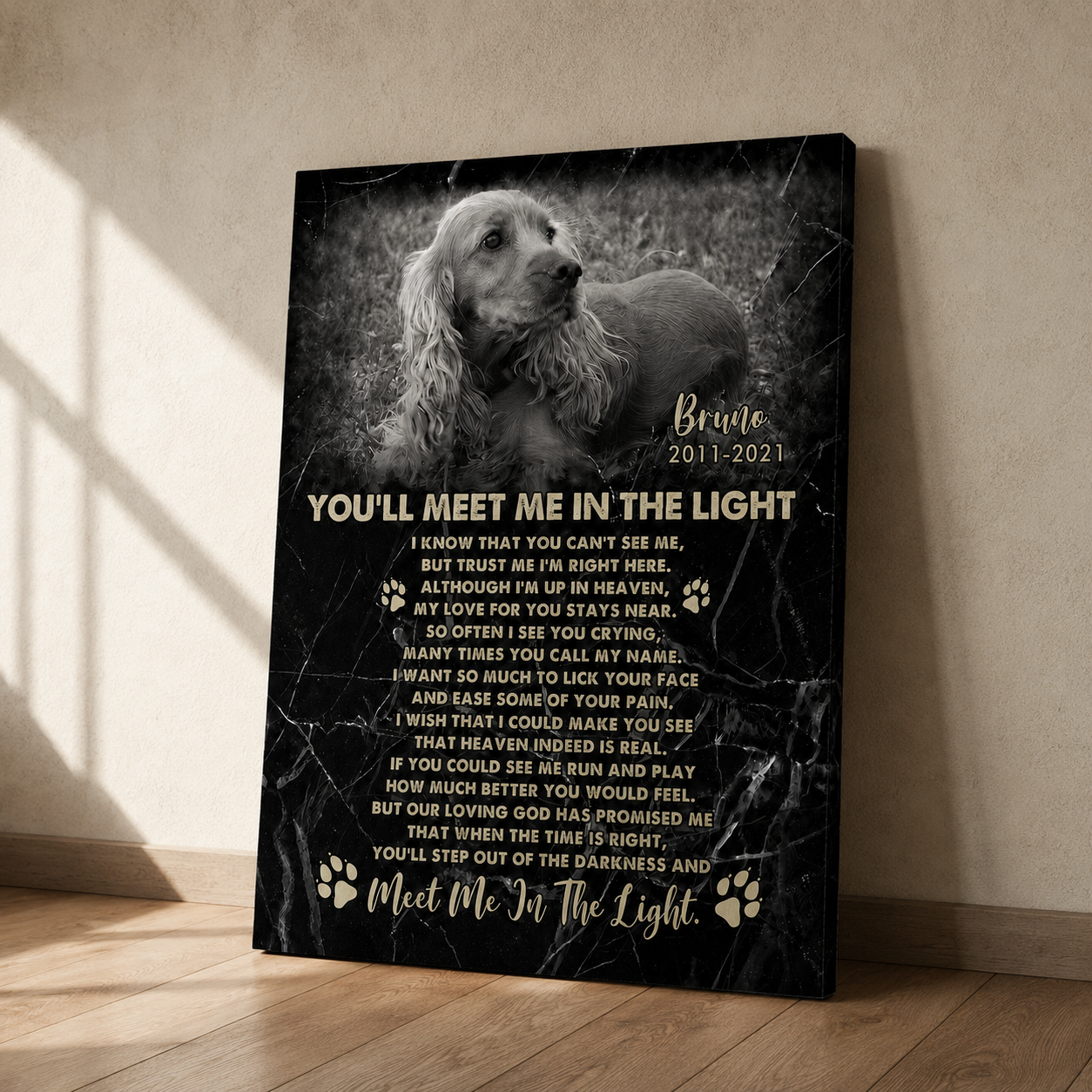 You'll Meet Me In The Light Poem | Custom Dog Memorial Canvas | Dog Memorial Gifts