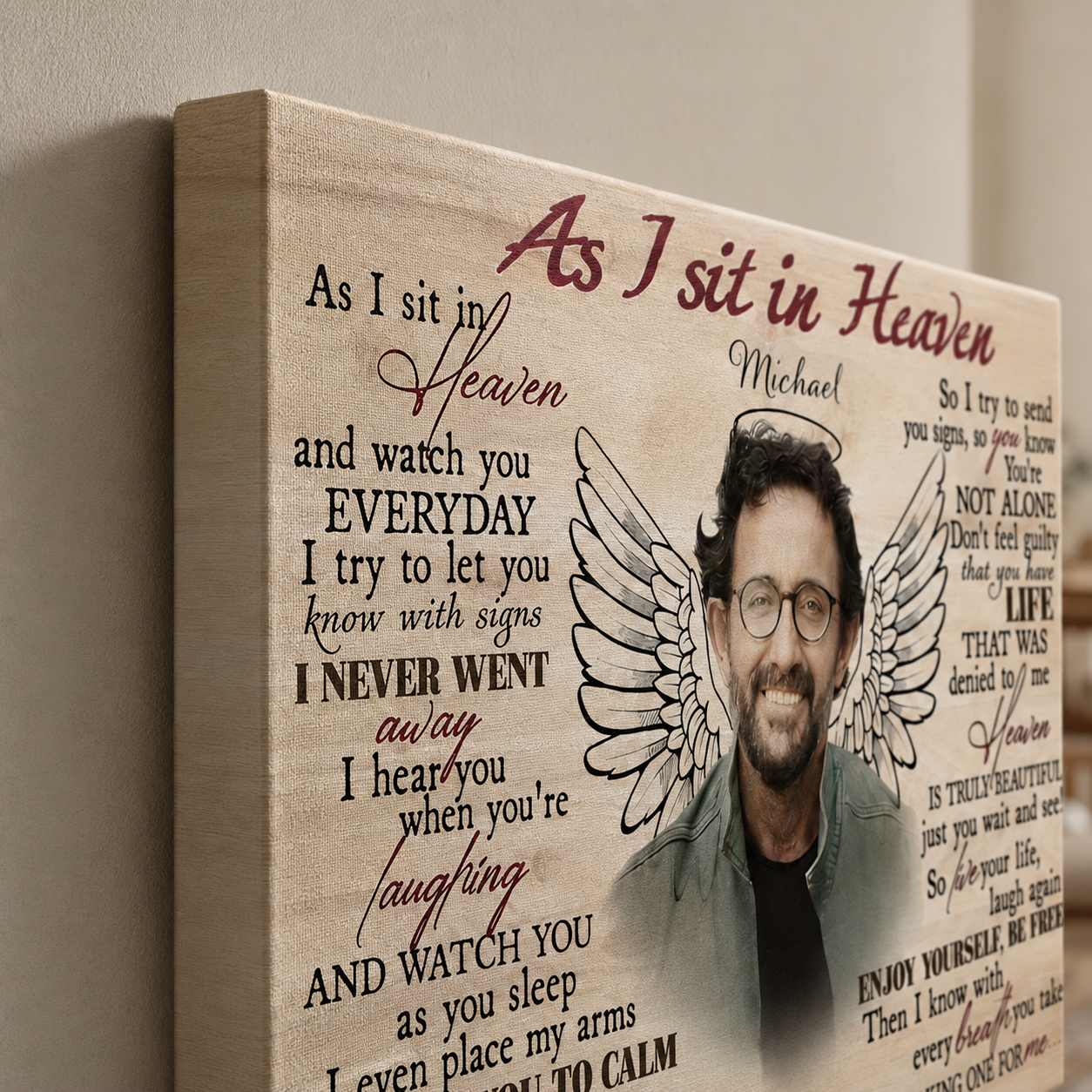As I Sit In Heaven Poem | Custom Memorial Canvas Print
