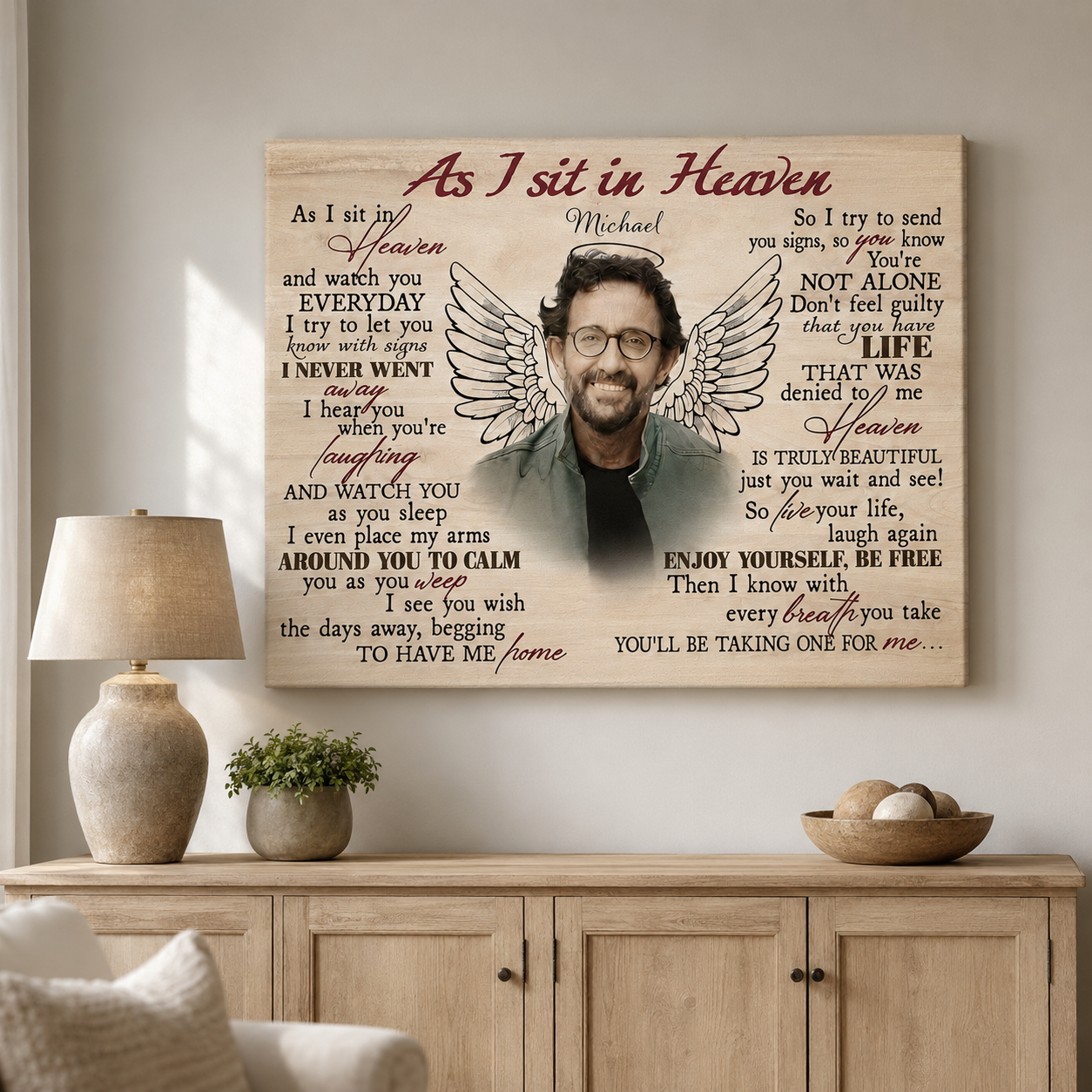 As I Sit In Heaven Poem | Custom Memorial Canvas Print