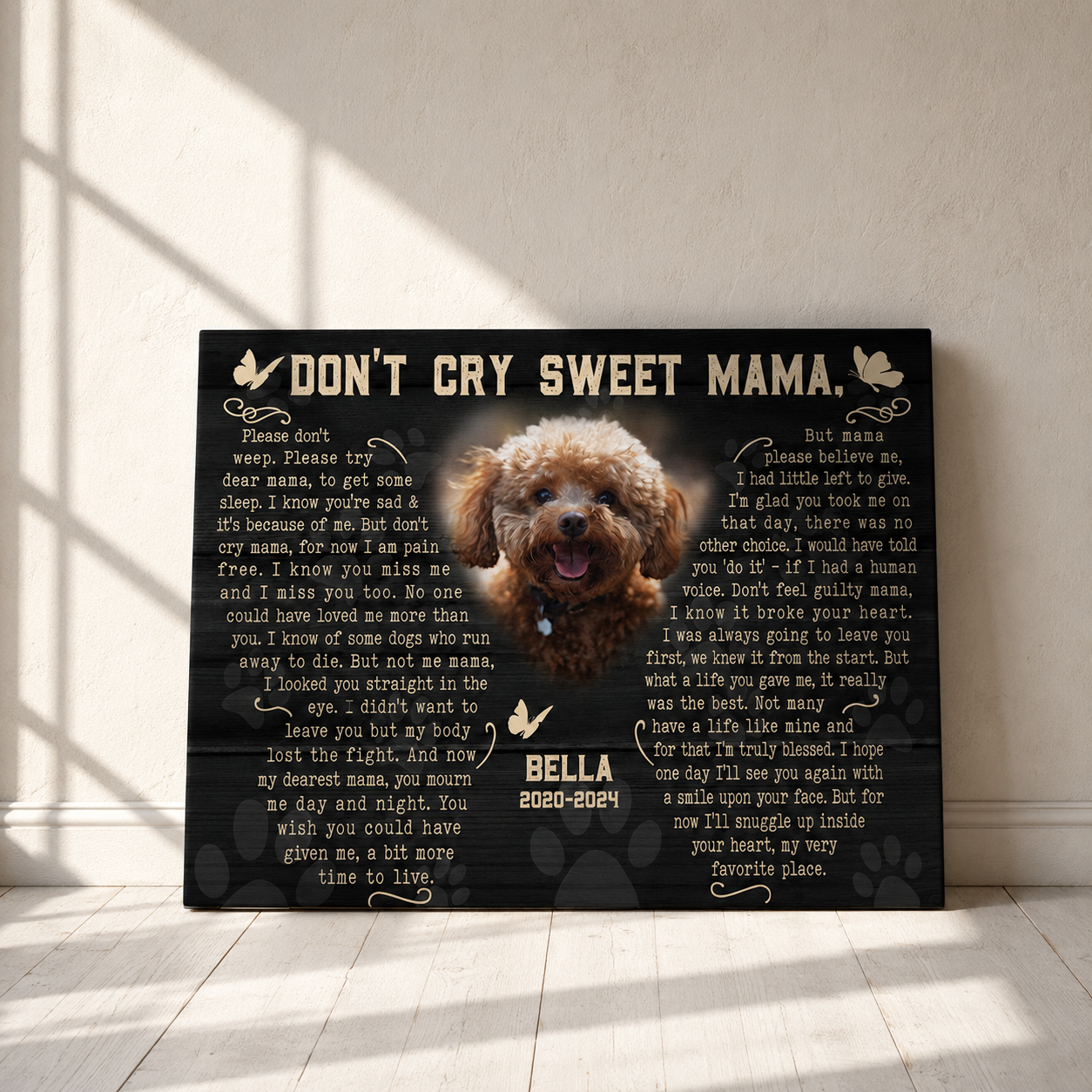 Don't Cry Sweet Mama Dog Poem | Custom Dog Memorial Canvas | Dog Memorial Gifts