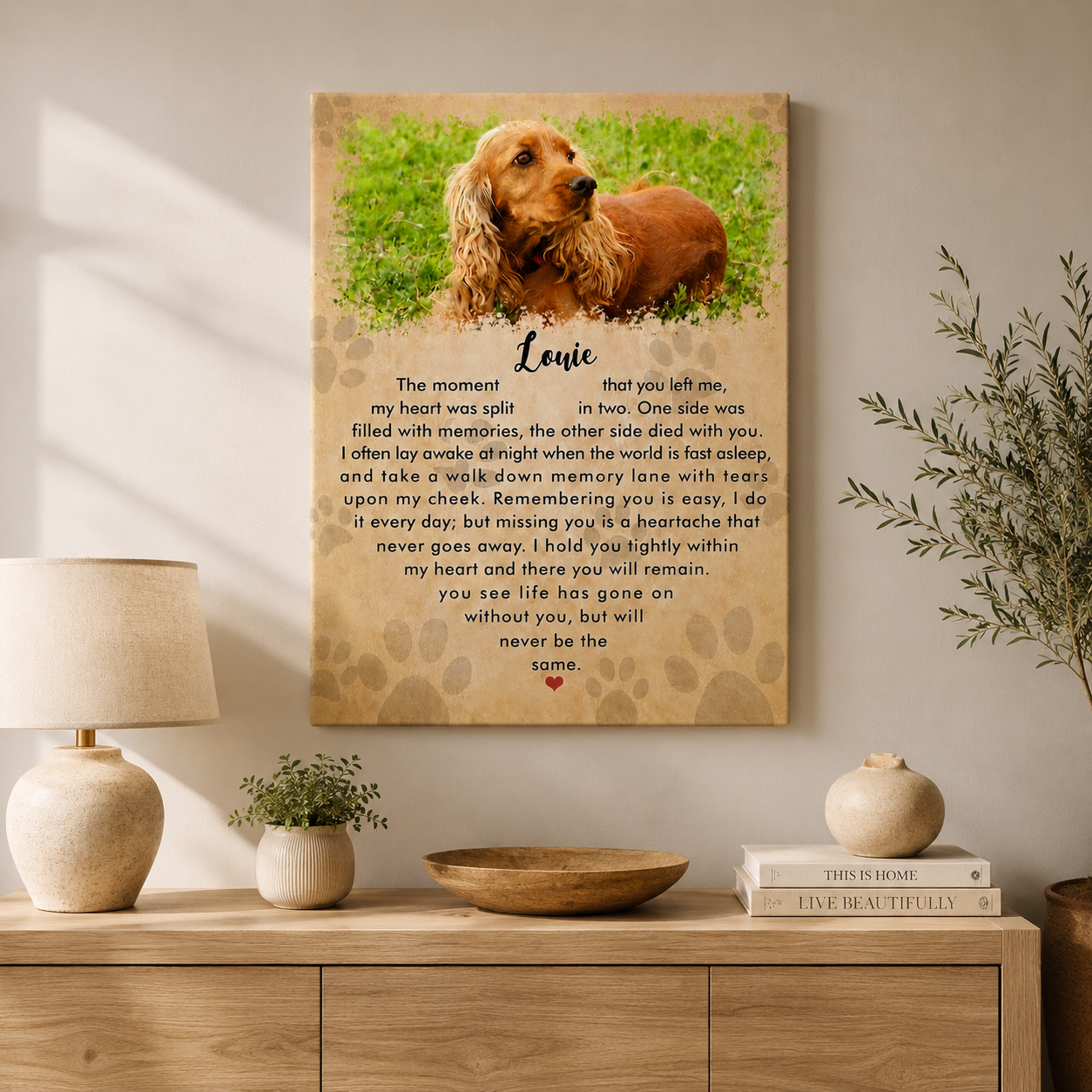 The Moment That You Left Me Dog Poem | Custom Dog Memorial Canvas Print | Heart Shape