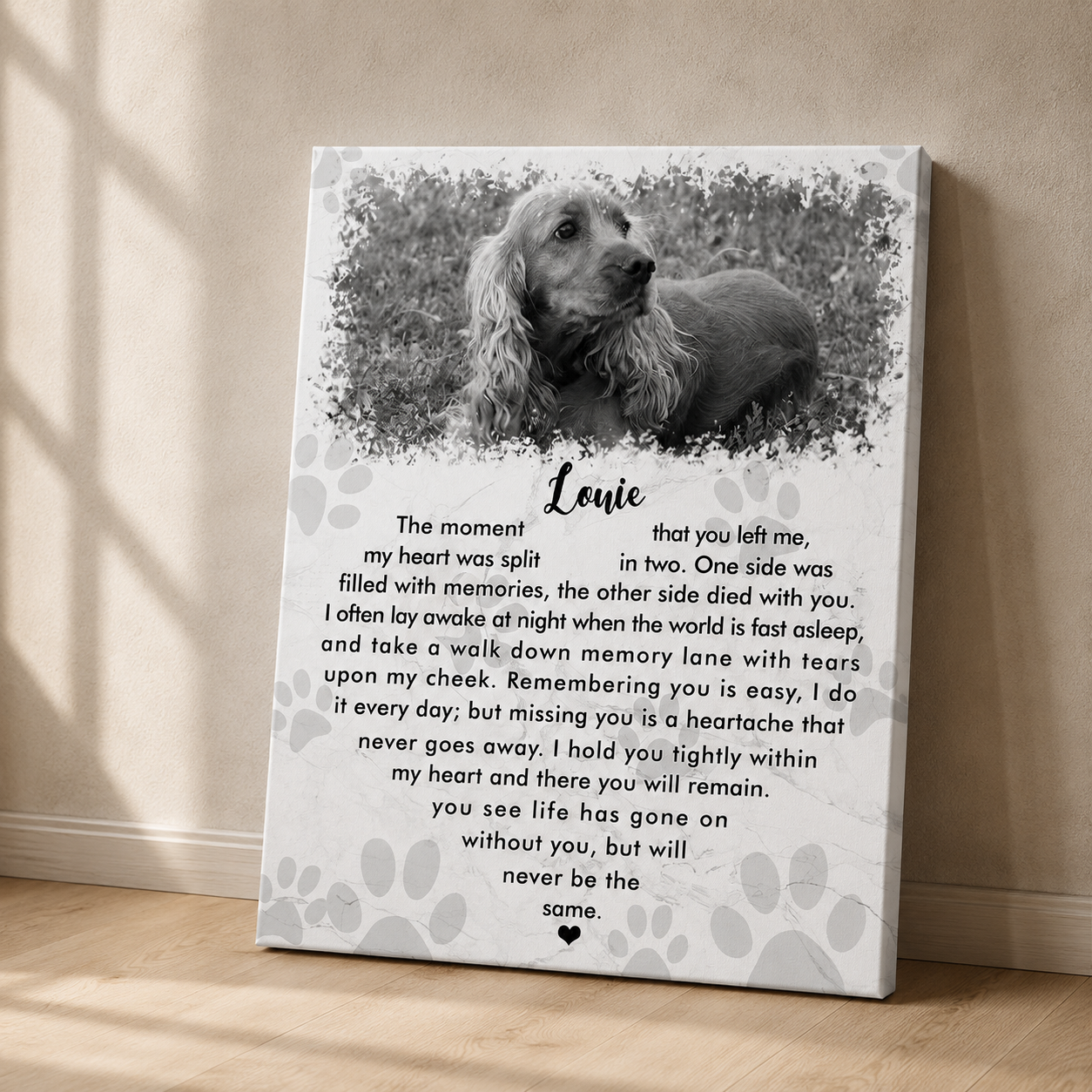The Moment That You Left Me Dog Poem | Custom Dog Memorial Canvas Print | Heart Shape