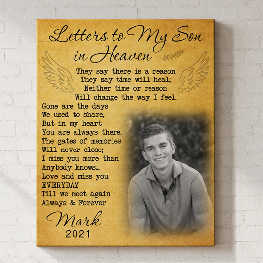 Letters To My Son In Heaven Sympathy Poem For Loss Of Son | Custom Memorial Canvas Print