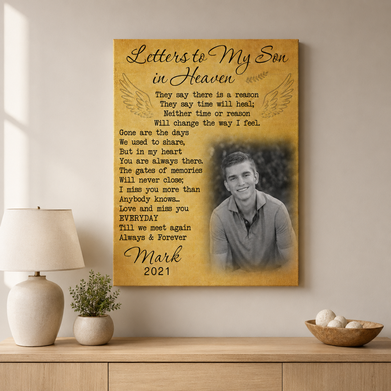Letters To My Son In Heaven Sympathy Poem For Loss Of Son | Custom Memorial Canvas Print