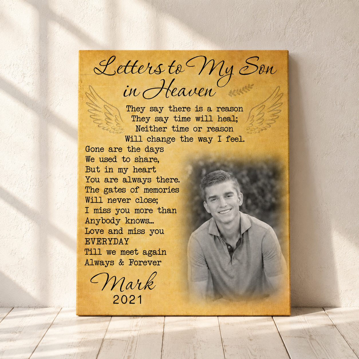 Letters To My Son In Heaven Sympathy Poem For Loss Of Son | Custom Memorial Canvas Print