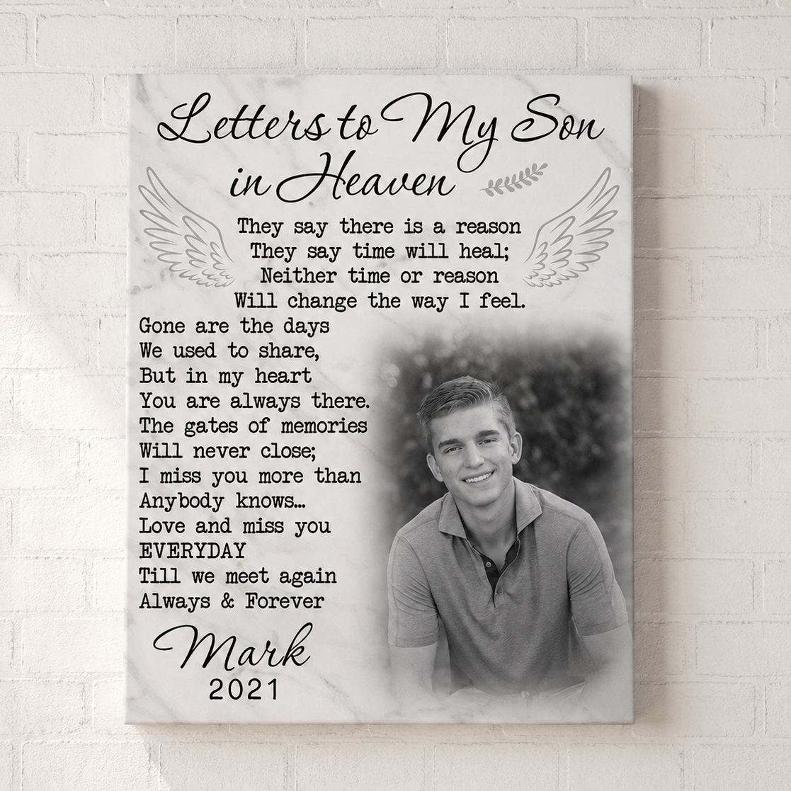 Letters To My Son In Heaven Sympathy Poem For Loss Of Son | Custom Memorial Canvas Print