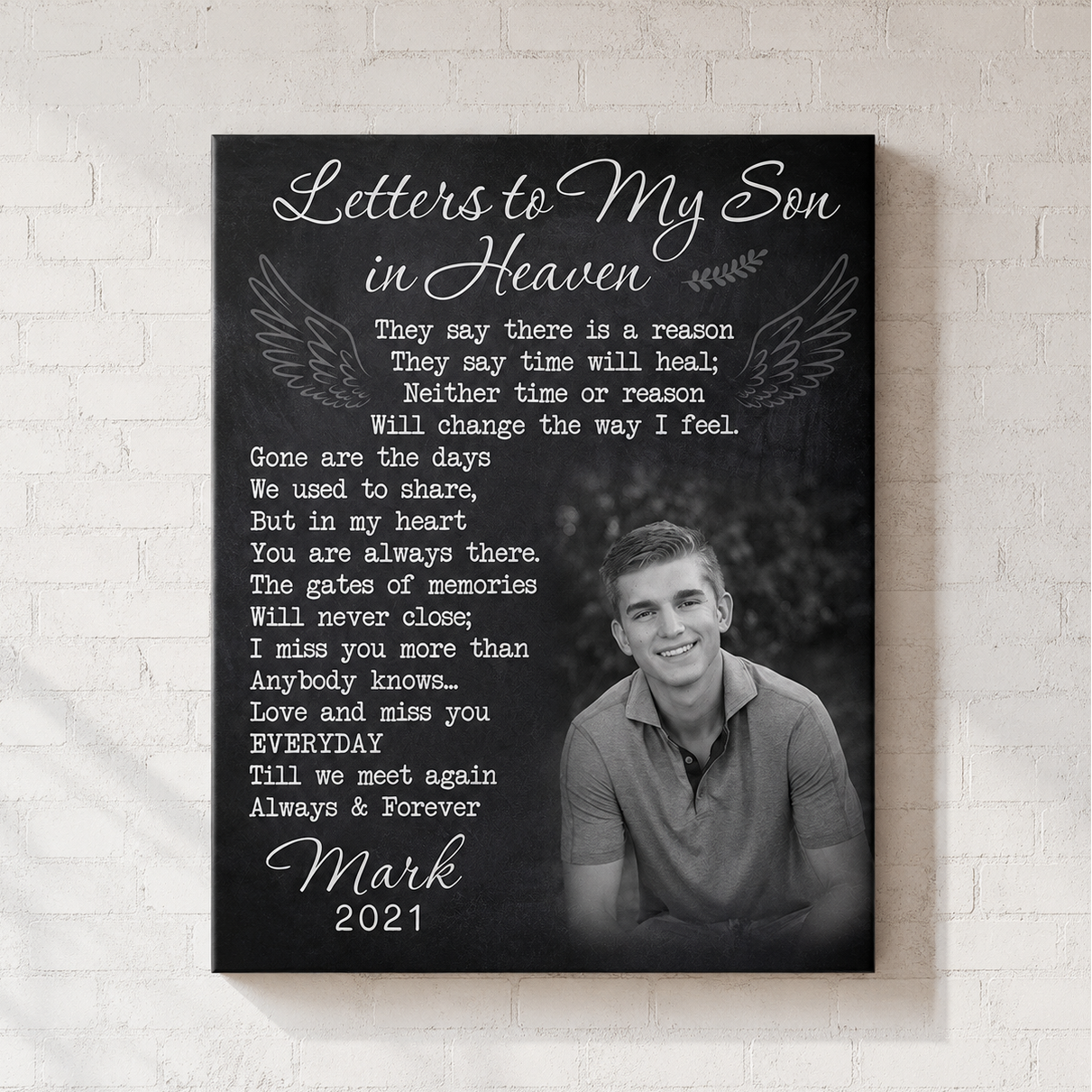 Letters To My Son In Heaven Sympathy Poem For Loss Of Son | Custom Memorial Canvas Print