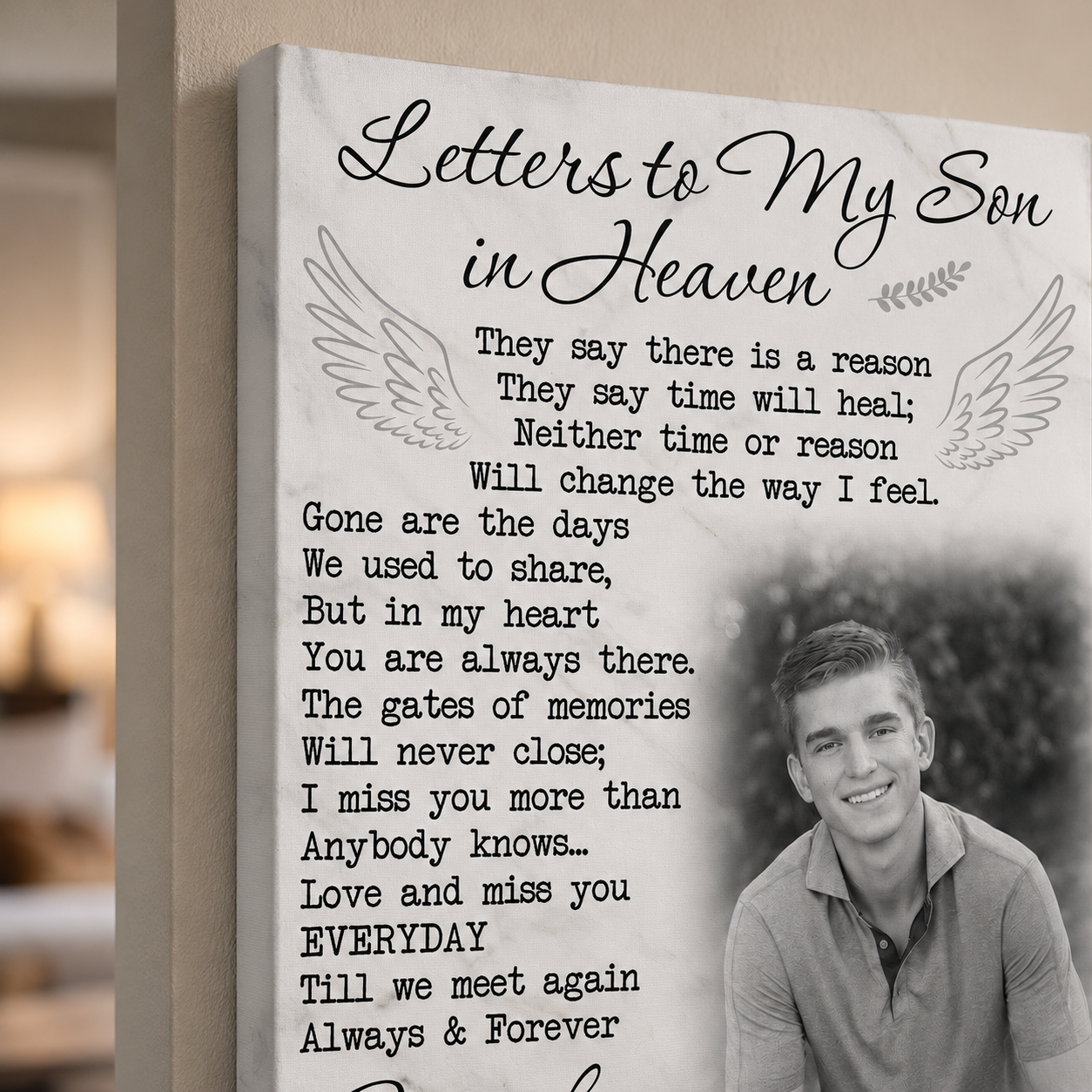 Letters To My Son In Heaven Sympathy Poem For Loss Of Son | Custom Memorial Canvas Print