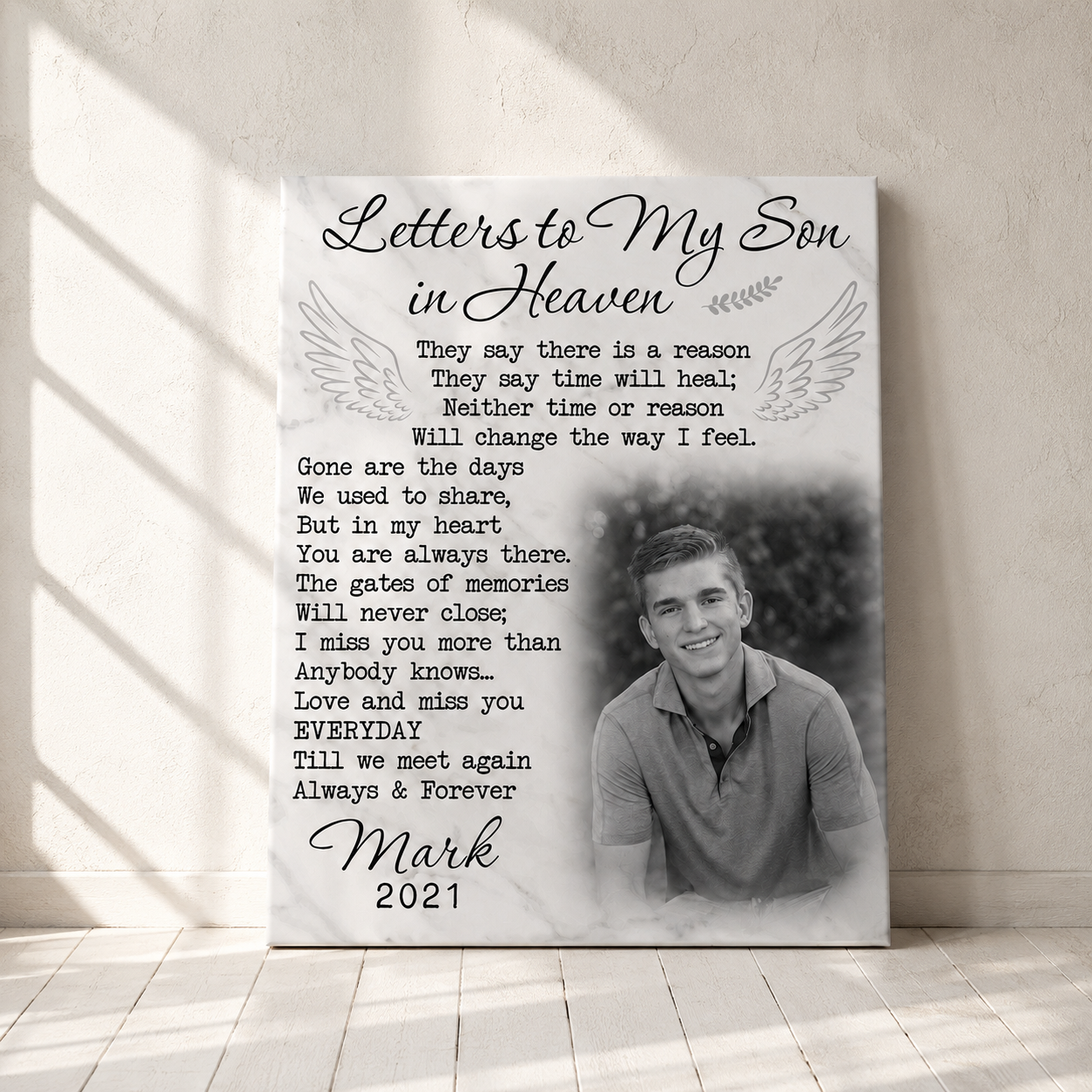 Letters To My Son In Heaven Sympathy Poem For Loss Of Son | Custom Memorial Canvas Print