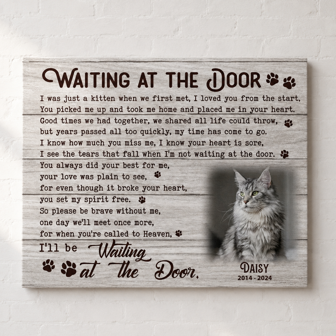 Waiting At The Door Poem | Custom Cat Memorial Canvas Print | Cat Memorial Gifts