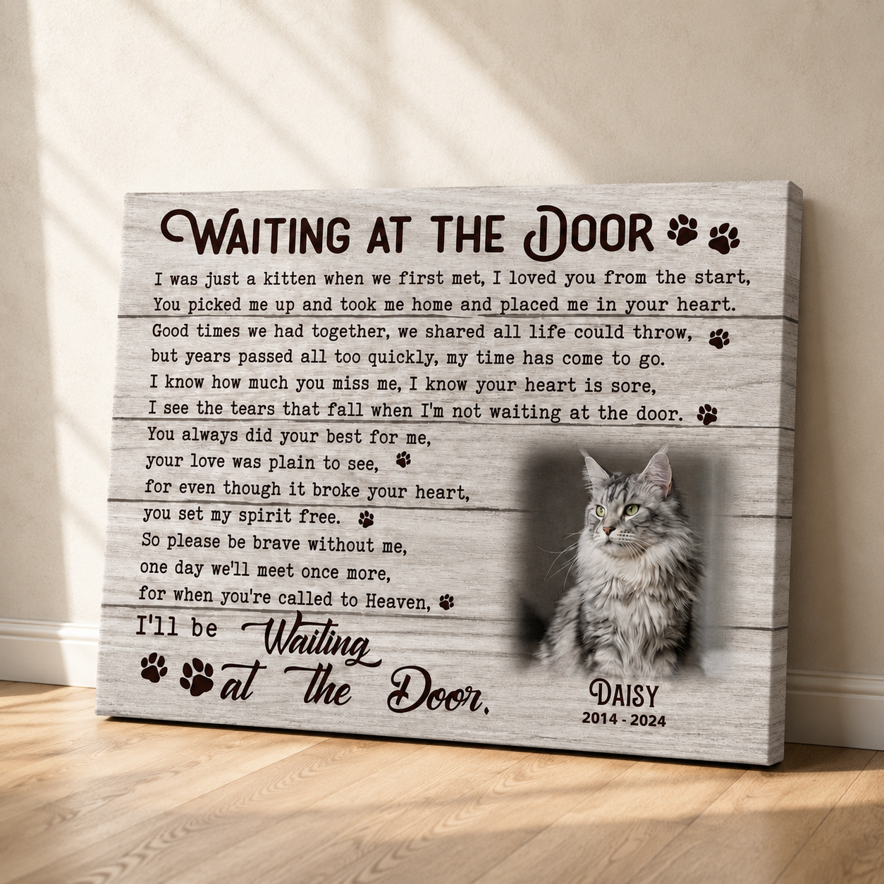 Waiting At The Door Poem | Custom Cat Memorial Canvas Print | Cat Memorial Gifts