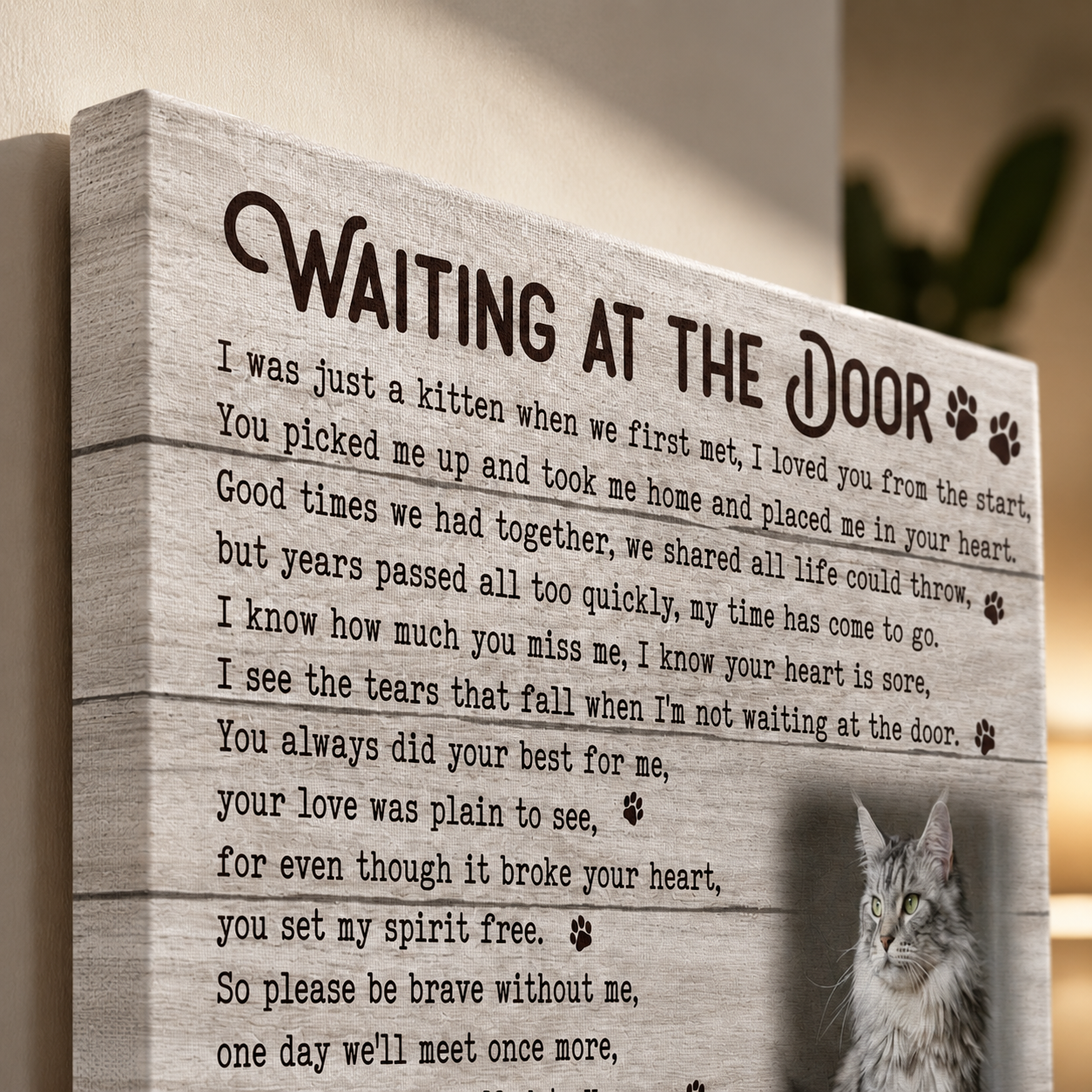 Waiting At The Door Poem | Custom Cat Memorial Canvas Print | Cat Memorial Gifts