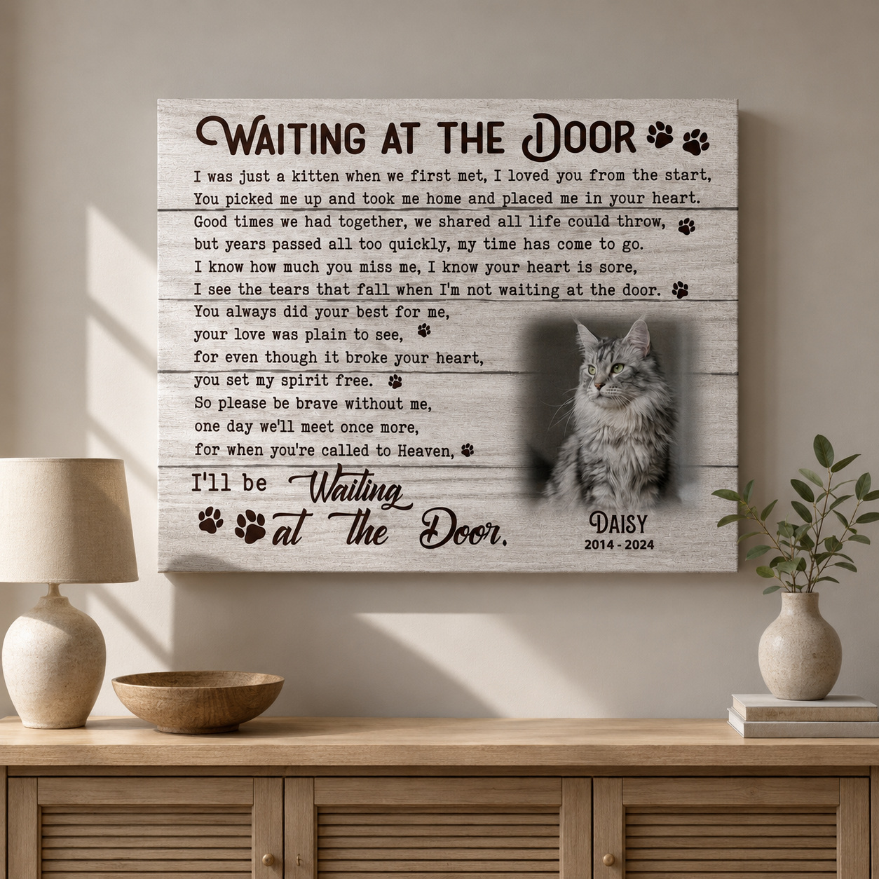 Waiting At The Door Poem | Custom Cat Memorial Canvas Print | Cat Memorial Gifts