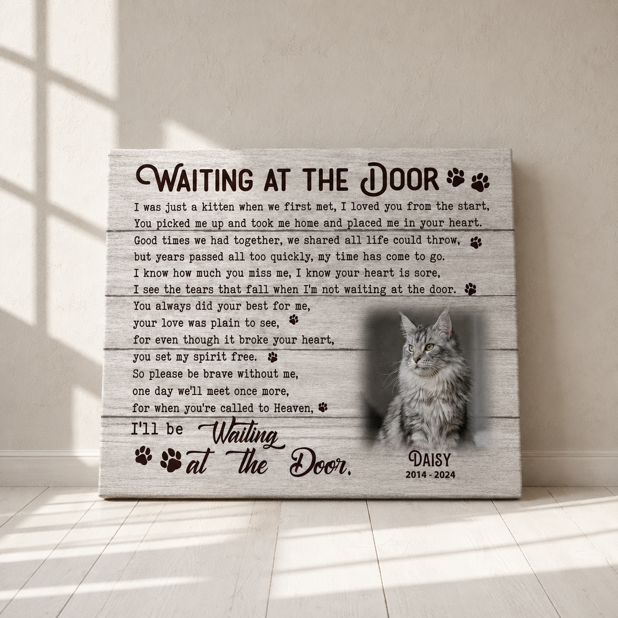Waiting At The Door Poem | Custom Cat Memorial Canvas Print | Cat Memorial Gifts
