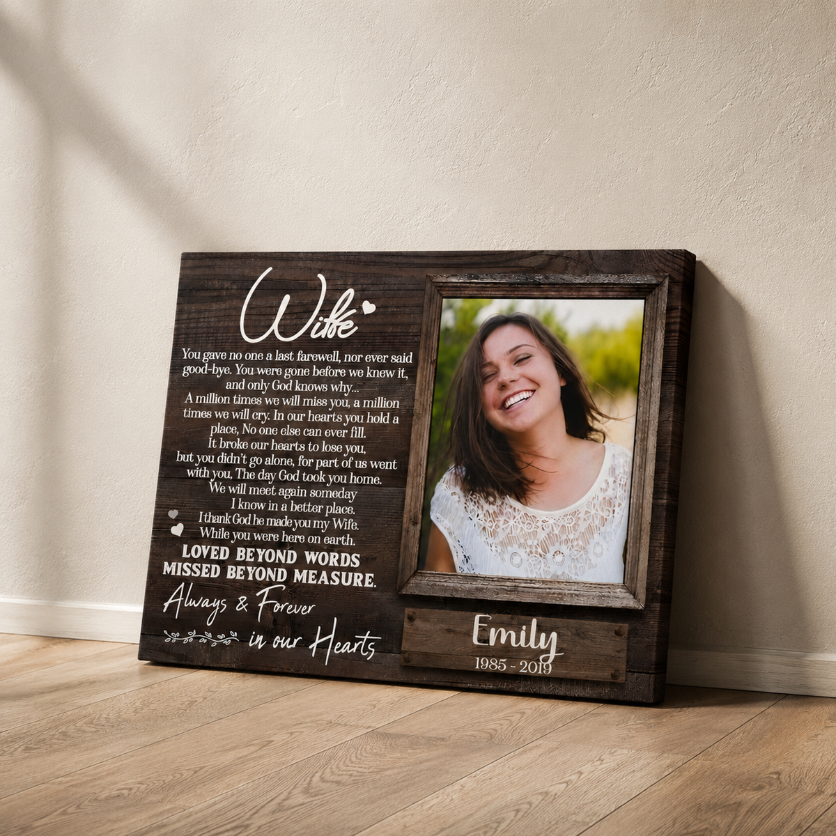 Always and Forever In Our Hearts | Custom Memorial Canvas Print