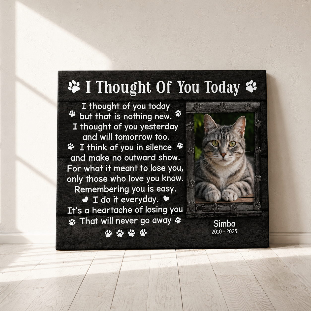 Cat Memorial Gifts | Cat Personalized Memorial Canvas | I Thought Of You Today Dog Poem