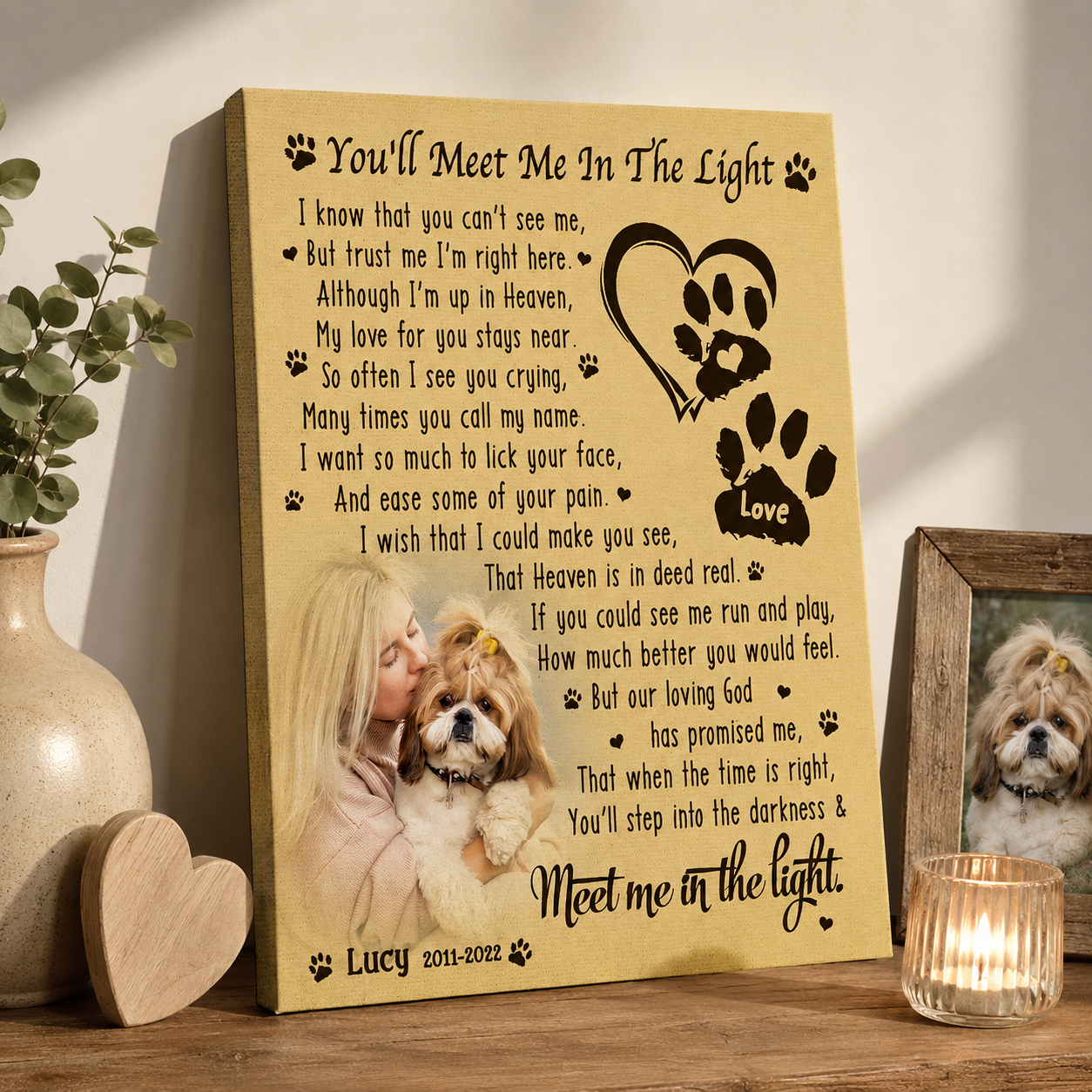 You'll Meet Me In The Light Poem | Custom Dog Memorial Canvas | Dog Memorial Gifts