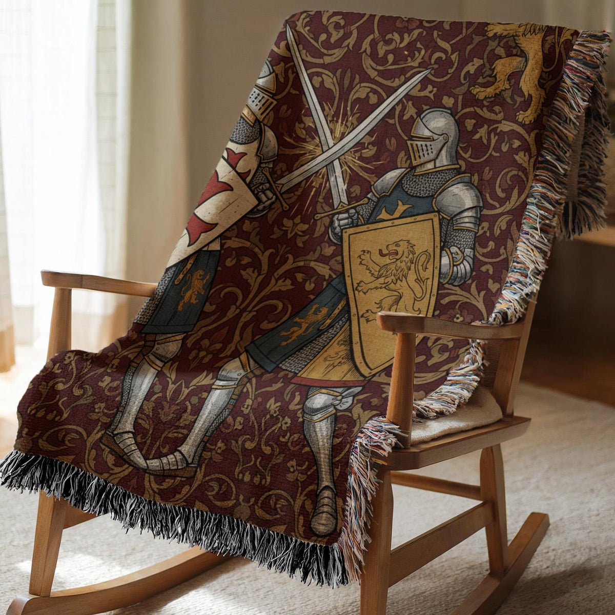 Medieval Knight Tapestry Woven Blanket | Crusader Duel Tapestry Throw Woven Blanket