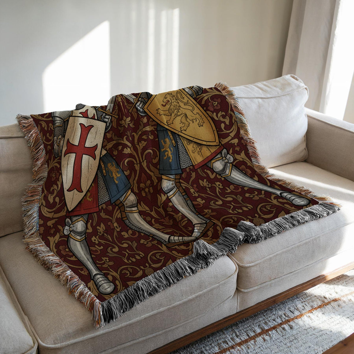 Medieval Knight Tapestry Woven Blanket | Crusader Duel Tapestry Throw Woven Blanket