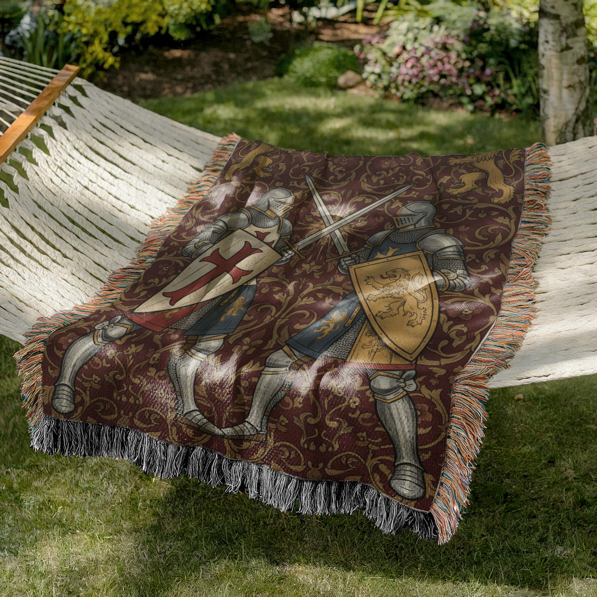 Medieval Knight Tapestry Woven Blanket | Crusader Duel Tapestry Throw Woven Blanket