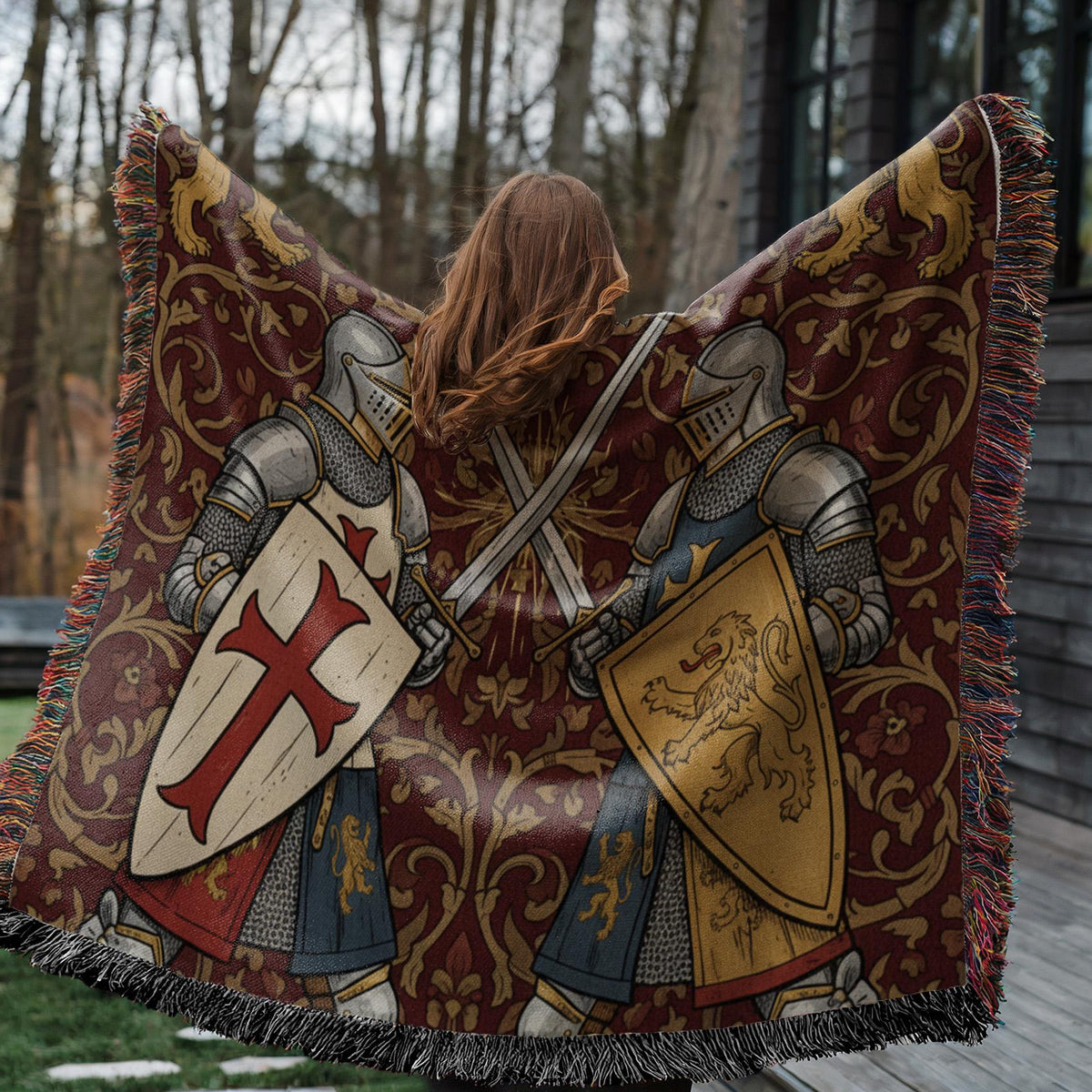 Medieval Knight Tapestry Woven Blanket | Crusader Duel Tapestry Throw Woven Blanket