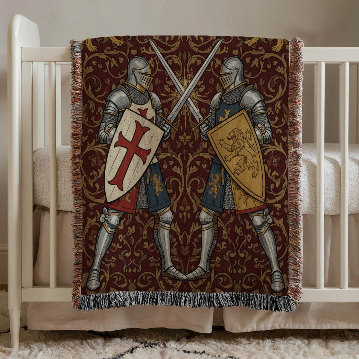 Medieval Knight Tapestry Woven Blanket | Crusader Duel Tapestry Throw Woven Blanket