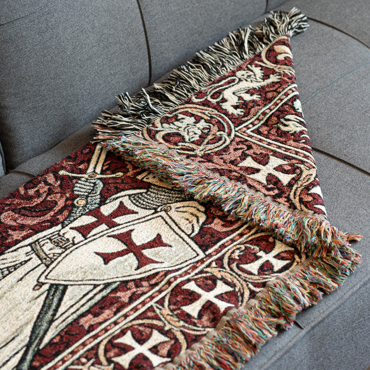 Crusader Duel Woven Blanket Tapestry | Templar Knights Cross Tapestry