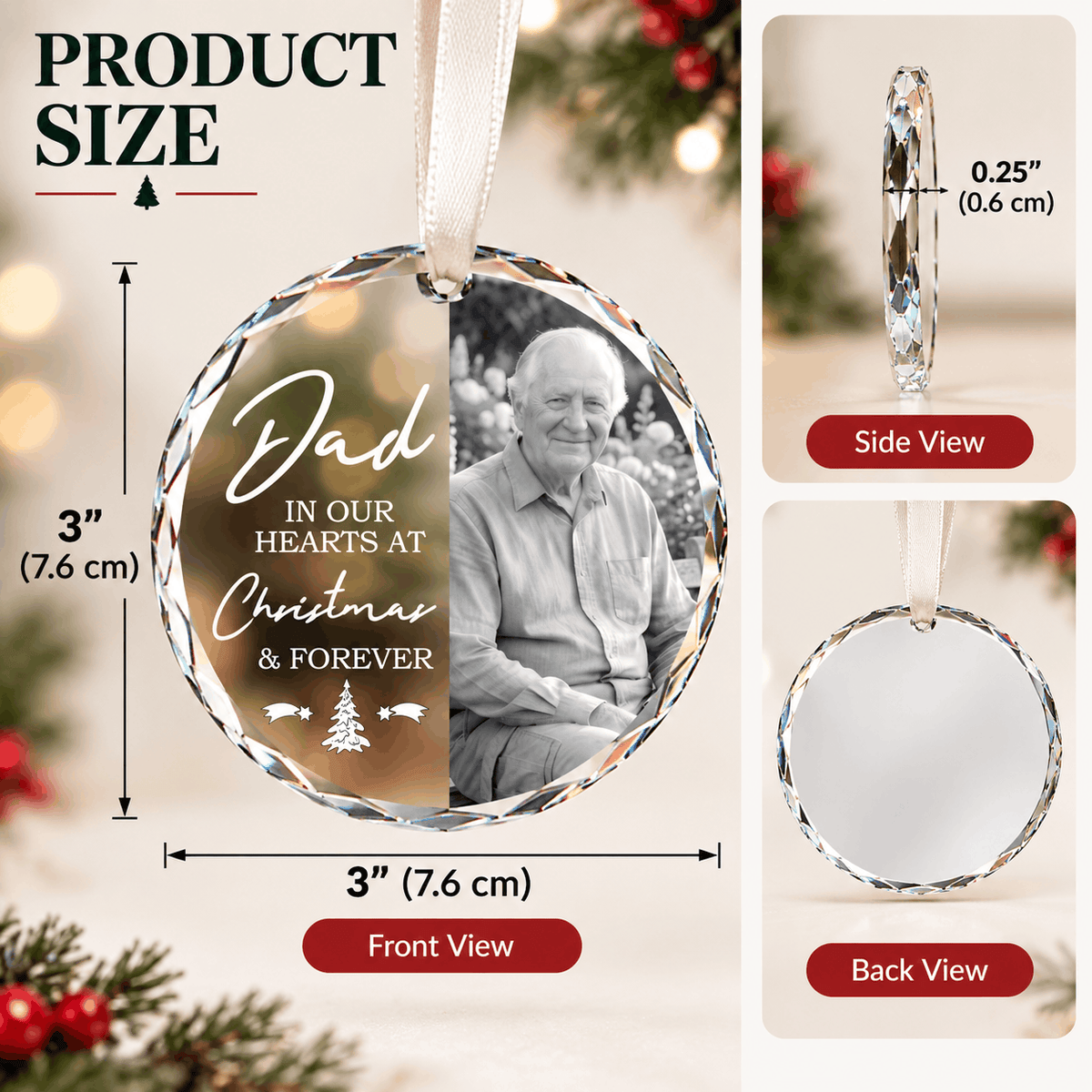 Custom Photo Memorial Crystal Ornament | Memorial Ornament Gifts