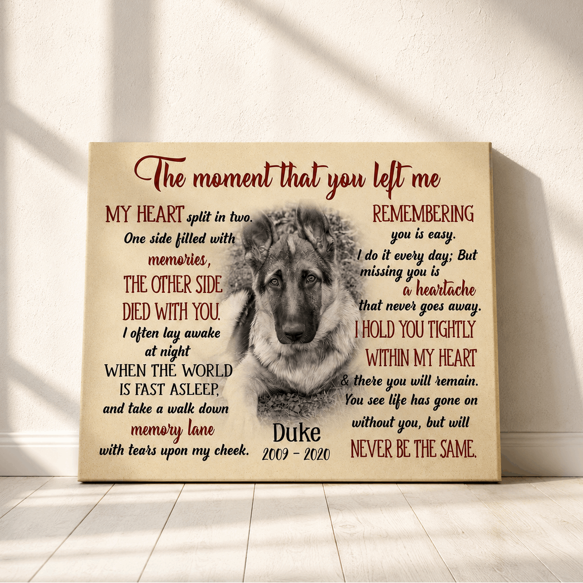 Custom Dog Memorial Canvas 