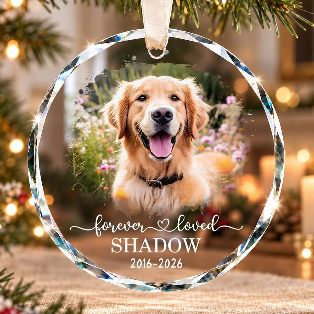 Custom Dog Memorial Crystal Ornament