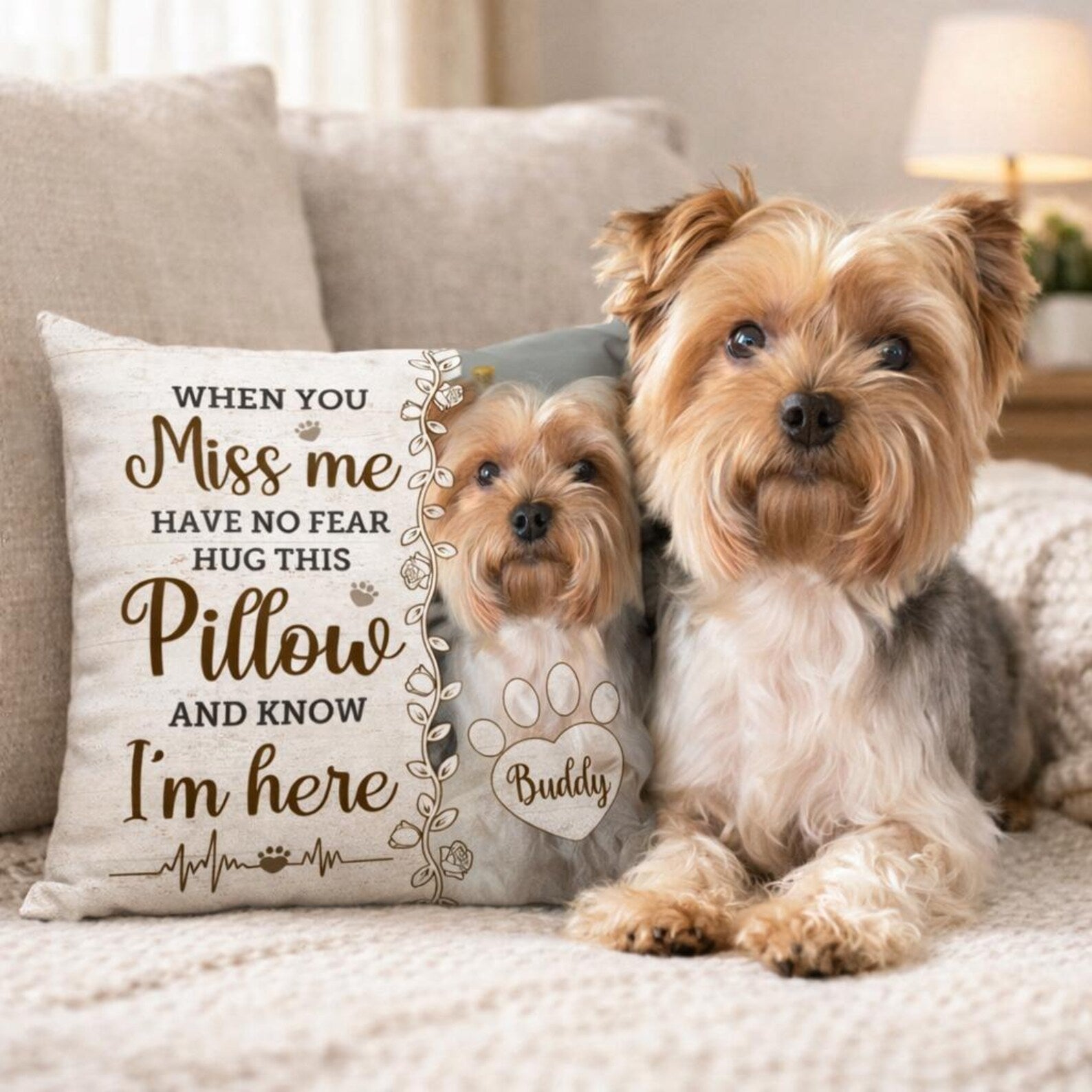 Custom Dog Memorial Canvas Throw Pillow
