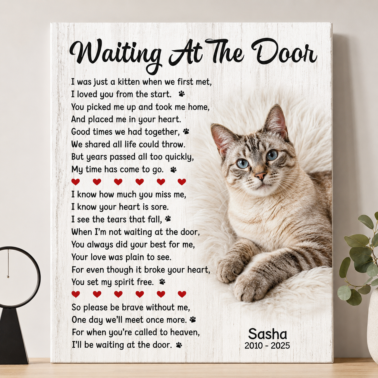 Waiting at the door poem Custom Cat Memorial Canvas