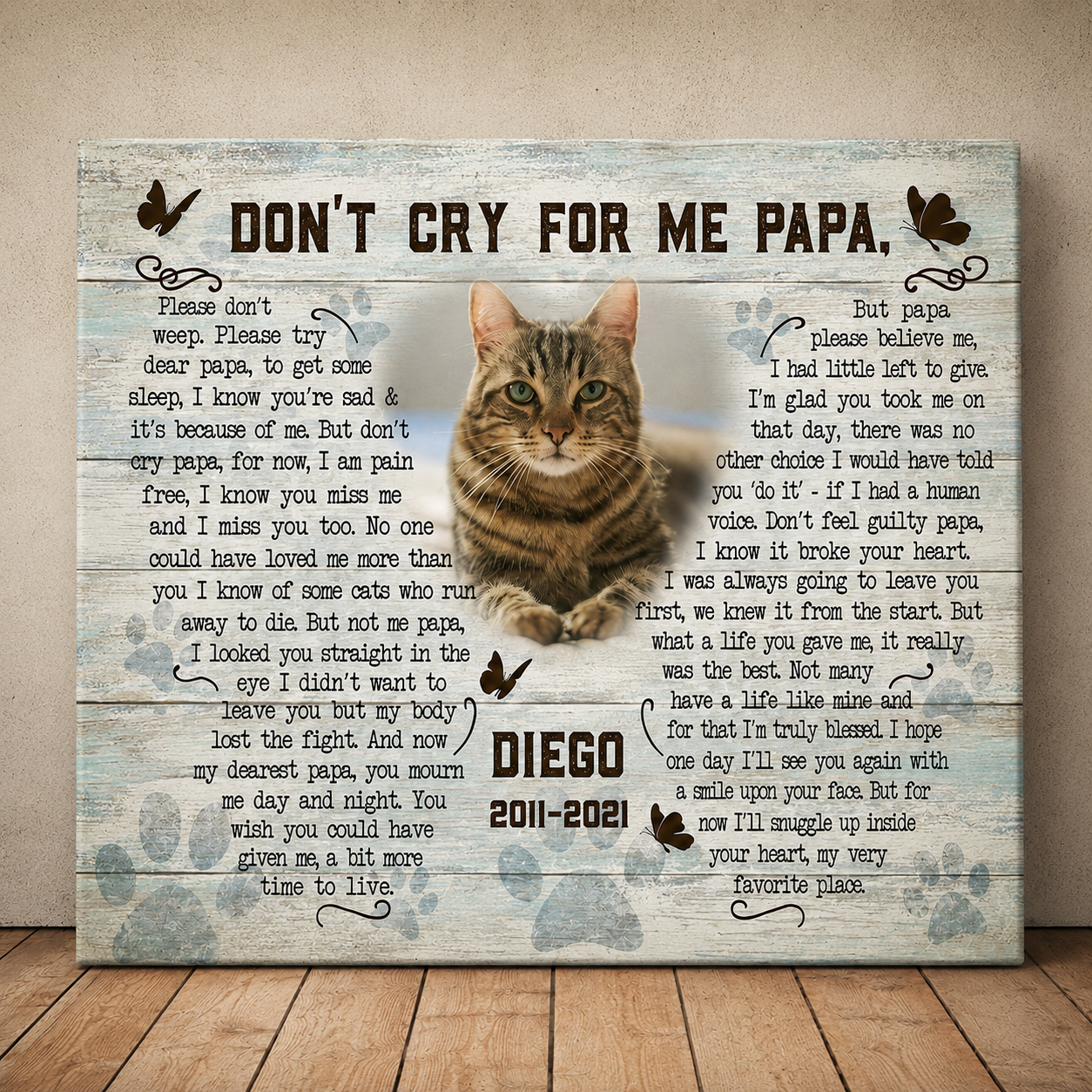 Don't Cry For Me PaPa Dog Poem | Custom Dog Memorial Canvas | Dog Memorial Gifts