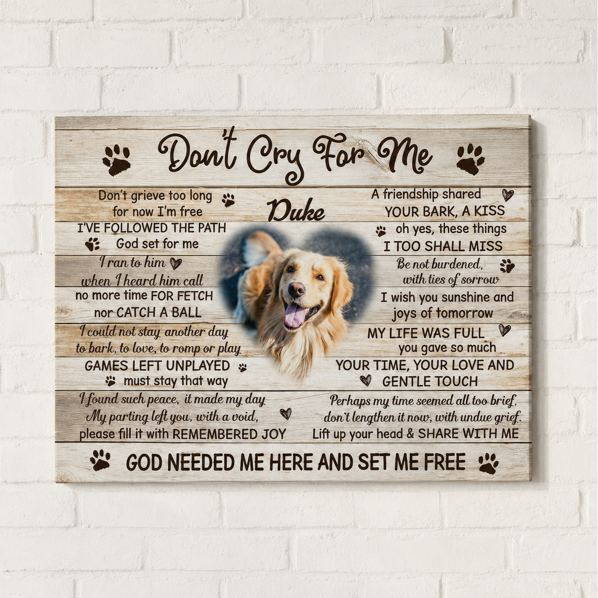 Don't Cry For Me Dog Poem  Custom Dog Memorial Canvas