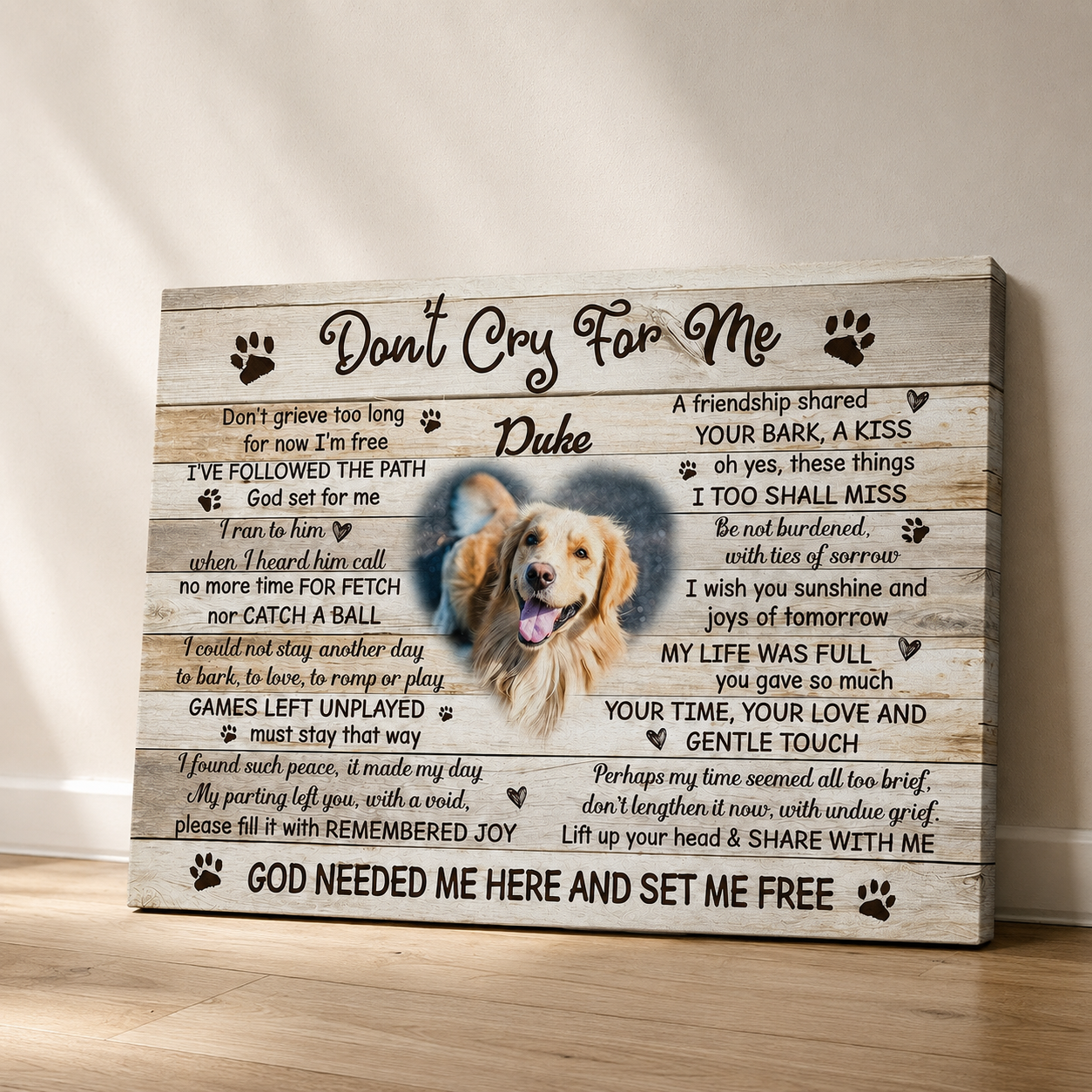 Don't Cry For Me Dog Poem | Custom Dog Memorial Canvas | Dog Memorial Gifts